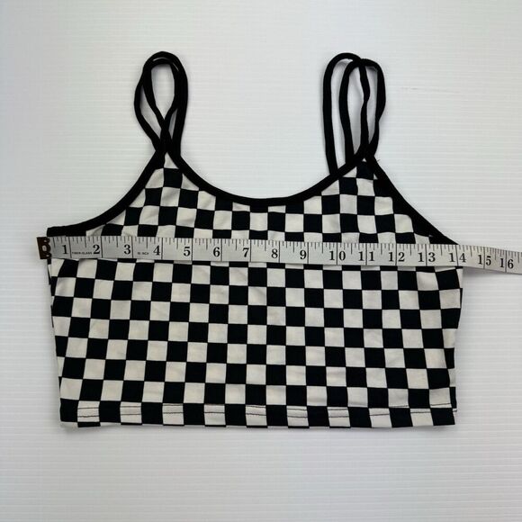 Black White Checkered Crop Tank Tops Set Size Small Y2K Rock Boho - Picture 12 of 15